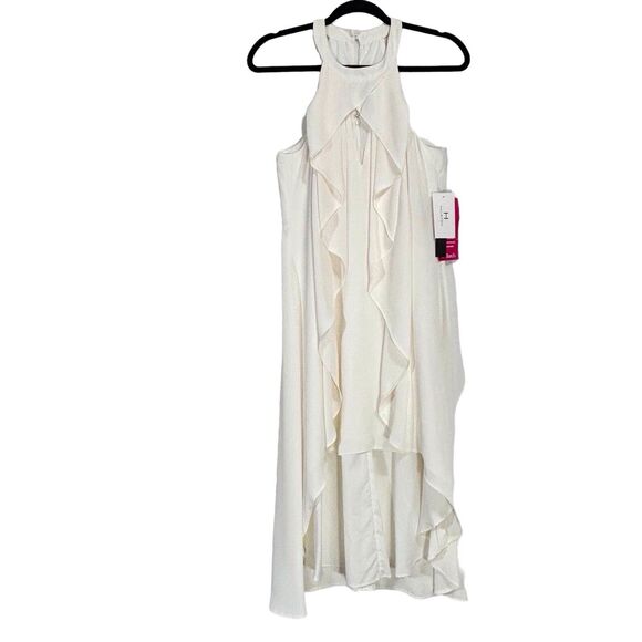 Halston Halter Dress Womens Size 2 Cream Ruffled Flowy Romantic High Low Hem NWT - Picture 1 of 10